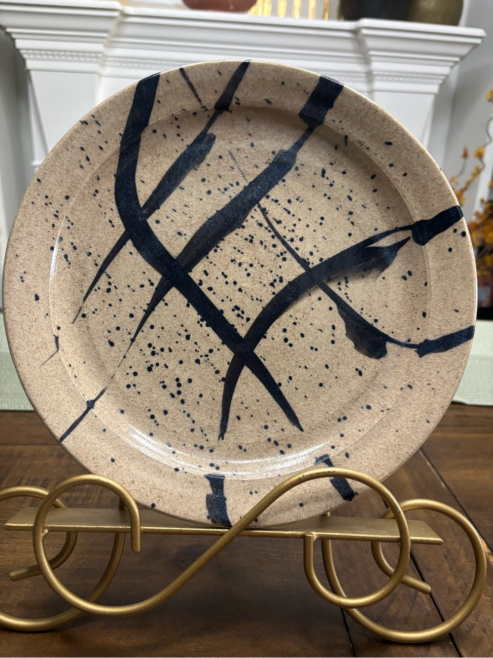 Handmade and signed stoneware pottery plate